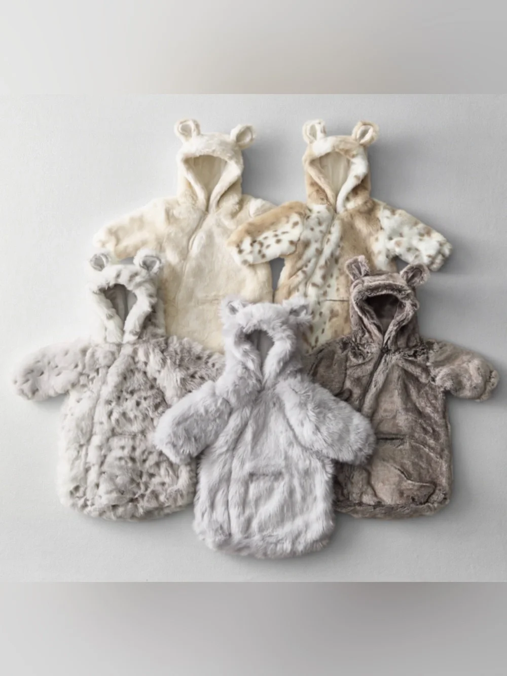 Restoration Hardware Baby Faux Fur Bunting Snowsuit Hooded Bunny Ears Gray